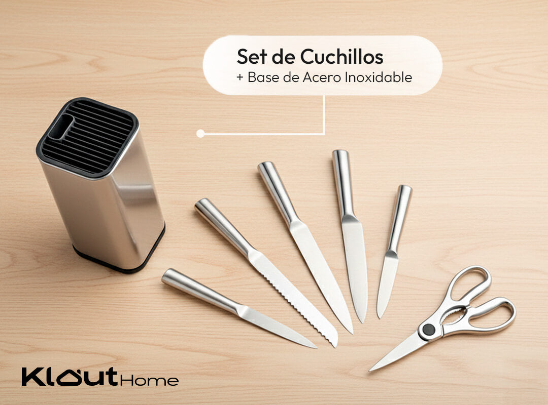 Set de Cuchillos con Base de Acero Inoxidable