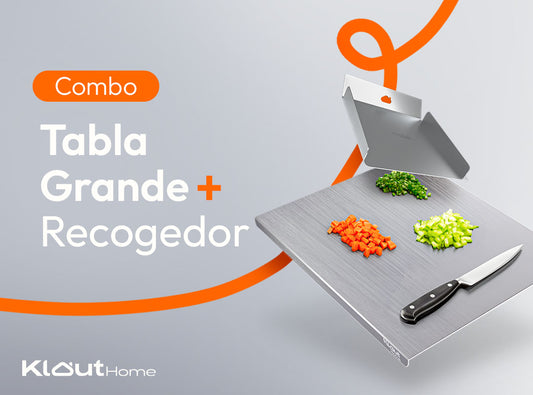 COMBO Tabla de picar acero inoxidable | Recoge Alimentos