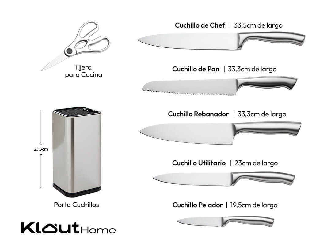 Set de Cuchillos con Base de Acero Inoxidable