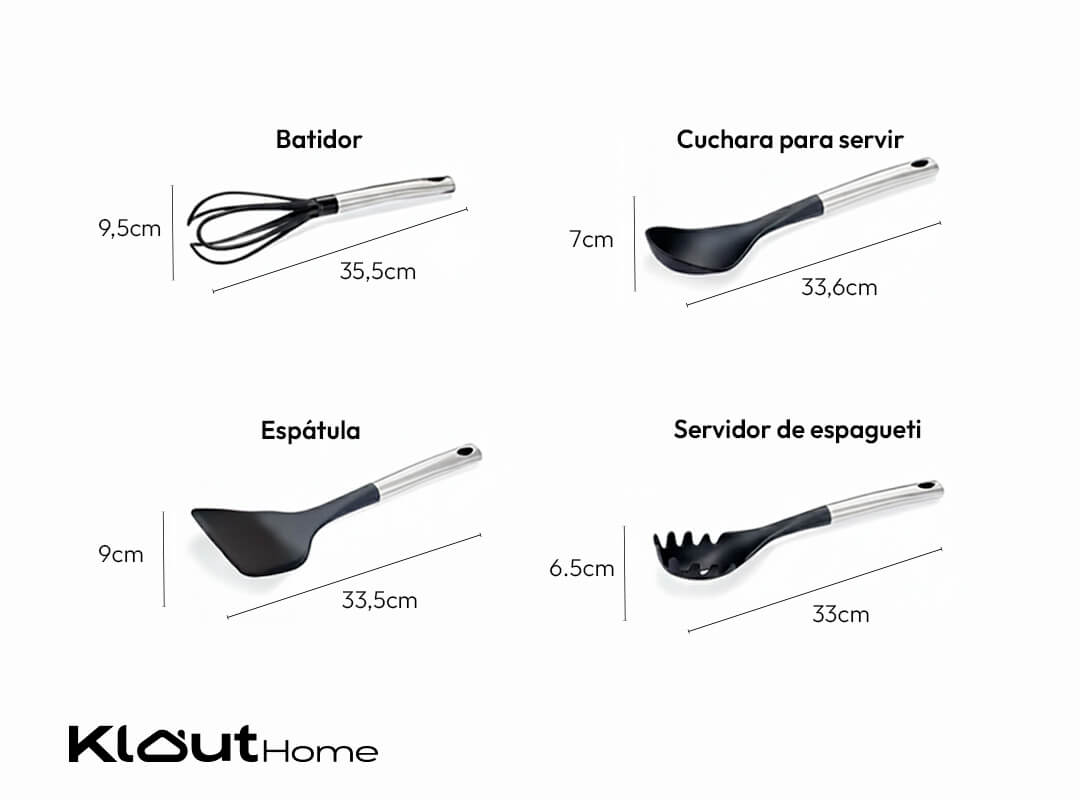 Set de Utensilios de Nylon con Mango de Acero Inoxidable