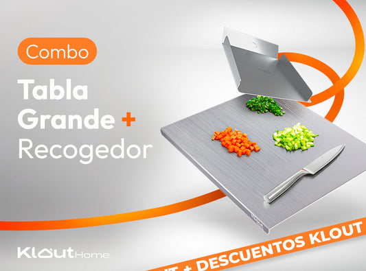 COMBO Tabla de picar acero inoxidable | Recoge Alimentos