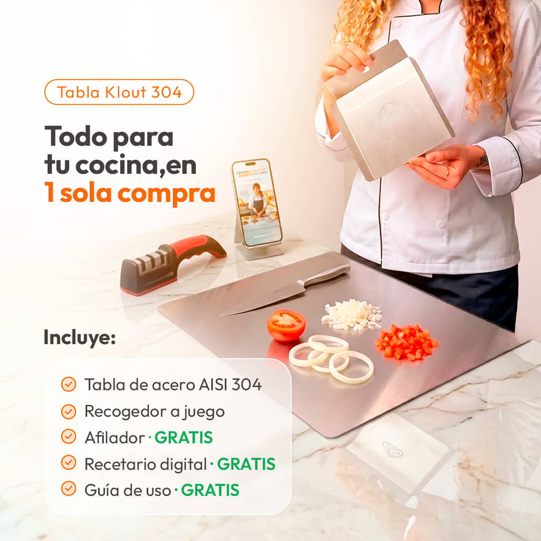 Combo Tabla de picar acero inoxidable + Recoge Alimentos + Afilador - Comprar 1 con descuento