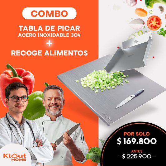 COMBO Tabla de picar acero inoxidable | Recoge Alimentos