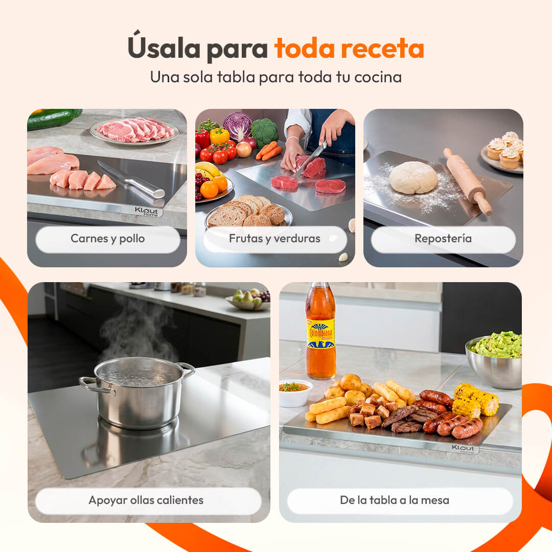 Combo Tabla de picar acero inoxidable + Recoge Alimentos + Afilador - Comprar 1 con descuento