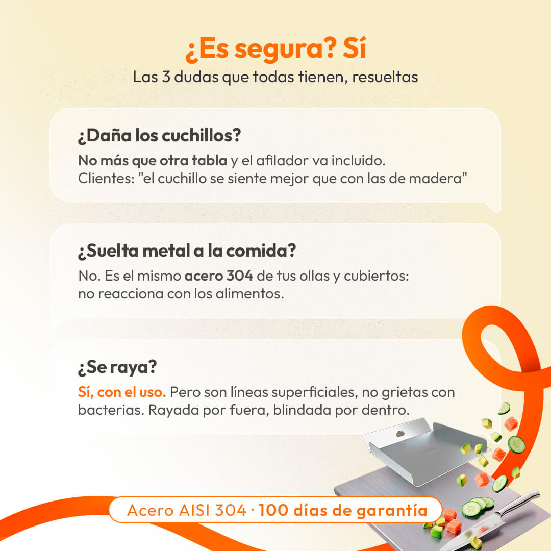 Combo Tabla de picar acero inoxidable + Recoge Alimentos + Afilador - Comprar 1 con descuento